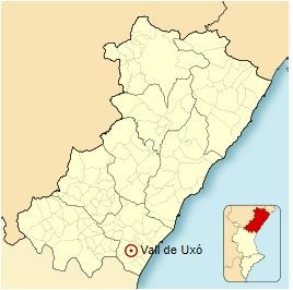 situación de la ciudad de La Vall d'Uixó en la provincia